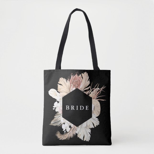 Tote Bag Premium Black Elegant Pampas Grass Tropical Jungle (Devant)