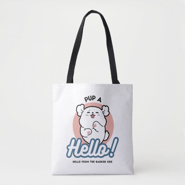 Tote Bag Prends un bonjour ! - Joyeux dessin de chien blanc (Devant)