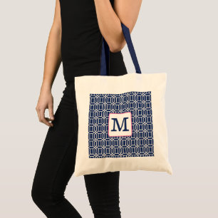 Tote Bag Préparatoire Navy Blanc Octogone Géométrique Monog