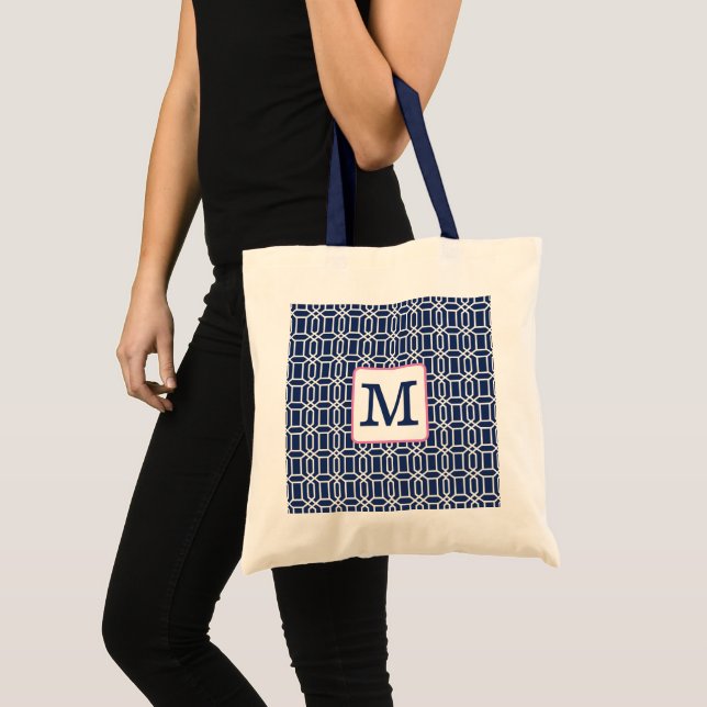 Tote Bag Préparatoire Navy Blanc Octogone Géométrique Monog (Devant (produit))