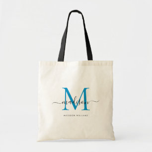 Tote Bag Preppy Bright Blue Monogram Chic Script Nom