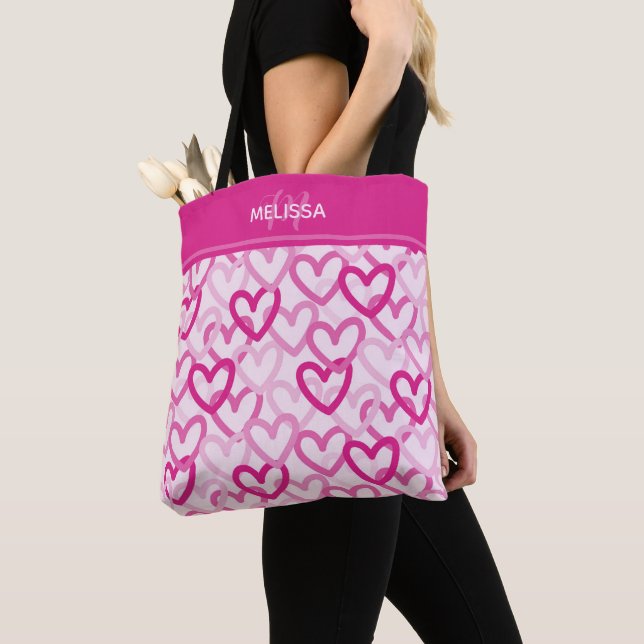 Tote Bag Preppy Hearts Pink (De près)