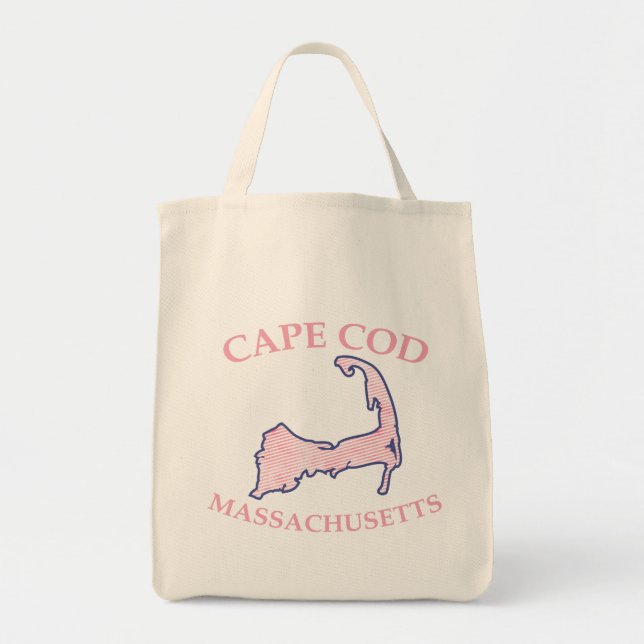 Tote Bag Préppy rose rayé Cape Cod Silhouette Épicerie (Devant)