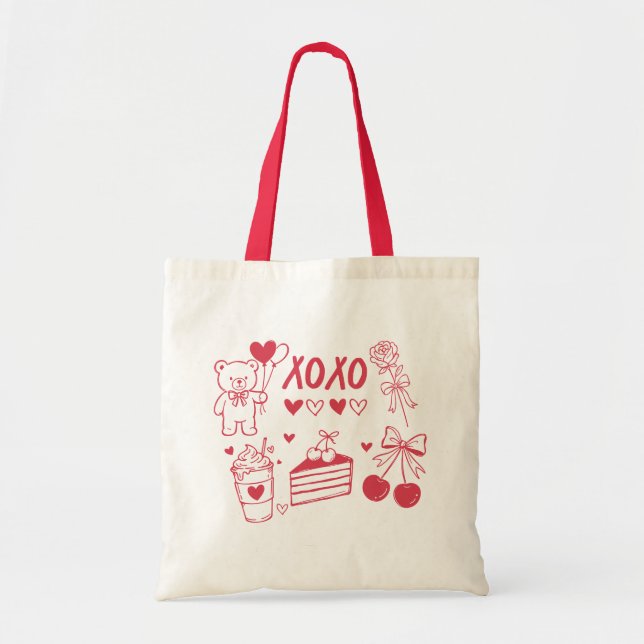 Tote Bag Preppy Valentine XOXO | Cute Coquette Aesthetic (Devant)
