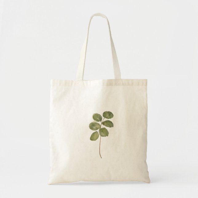 Tote Bag Presse botanique de feuille monoprint olive verte (Devant)