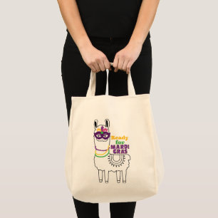 Tote Bag Prêt pour Mardi Gras lama masque perles plumes