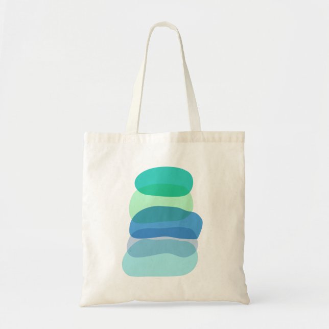 Tote Bag Pretty Abstract Geometric Shapes in Blue and Green (Devant)