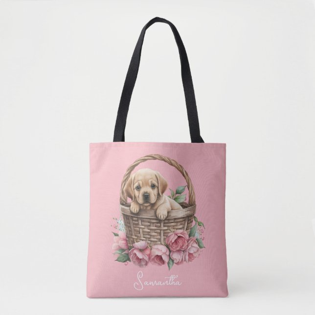 Tote Bag Pretty Rose Labrador Retriever Puppy (Devant)