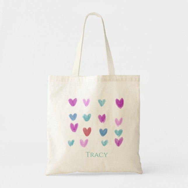 Tote Bag Pretty Sweet Pastel Aquarelle Coeurs (Devant)