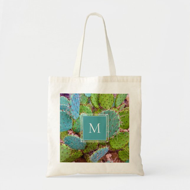 Tote Bag Pricky Pear Cactus tendance Monogramme du désert (Devant)