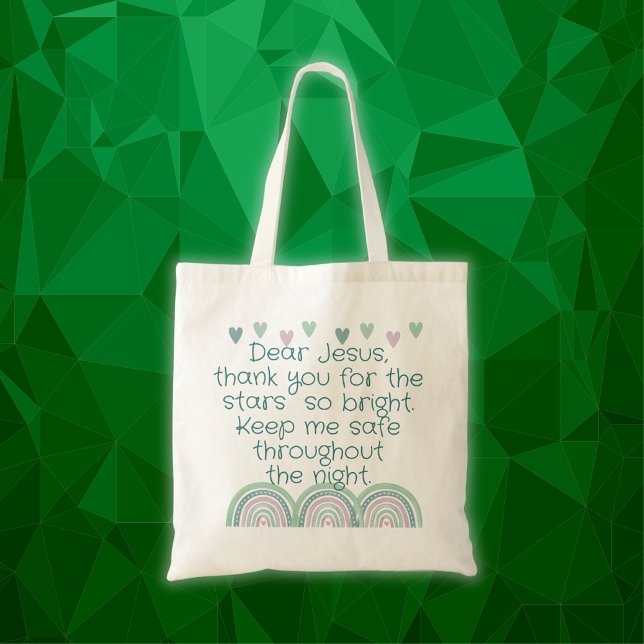 Tote Bag Prière chrétienne pour enfants Vert & Rose | (Créateur téléchargé)