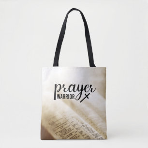 Tote Bag PRIÈRE GUERRIER Open Bible Croix chrétienne