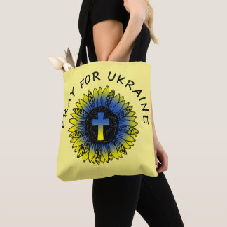 Tote Bag Priez pour Ukraine Tournesol et Croix