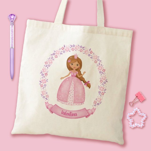 Tote Bag Princesse (A cute pink Princess tote bag. Personalzie it withyour girls name.)