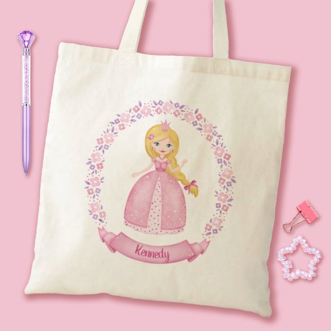 Tote Bag Princesse rose (A cute Pink Princess Tote bag. Personalize it with your girls name for a special gift.)