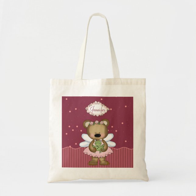 Tote Bag Princesse rose de fée d'ours de nounours (Devant)