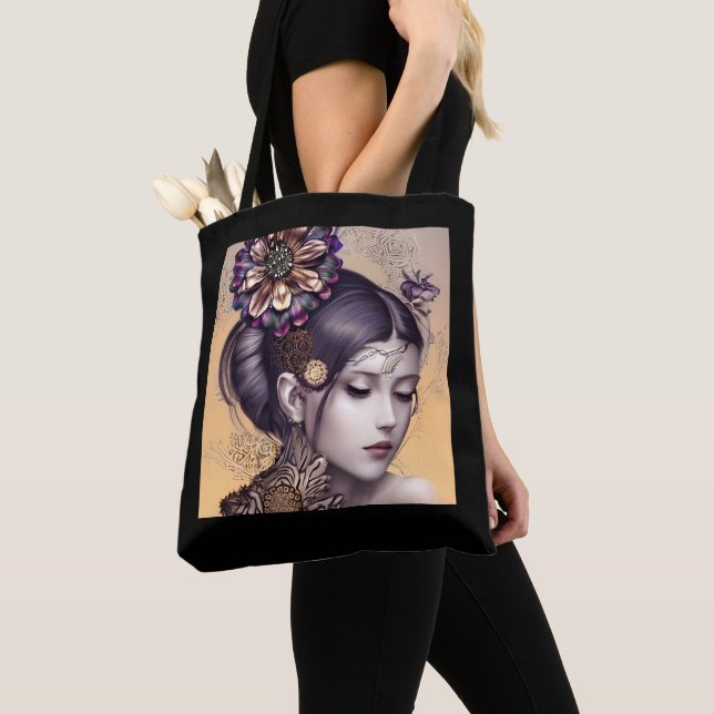 Tote Bag Princesse Steampunk avec une Fleur de Couleur Cuiv (De près)