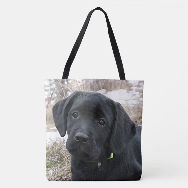 Tote Bag Printemps en attente - Labrador Puppy - Black Lab (Devant)