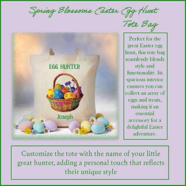 Tote Bag Printemps fleurit Chasse aux oeufs de Pâques (Créateur téléchargé)