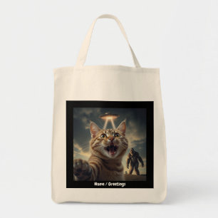 Tote Bag Prise de Selfie Chat avec OVNI et Bigfoot Drôle ca