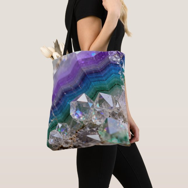 Tote Bag Prismatic Quartz Fusion Vibrant Crystal Design (De près)
