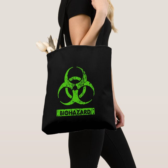 Tote Bag Produits chimiques de danger biologique vert néon  (De près)