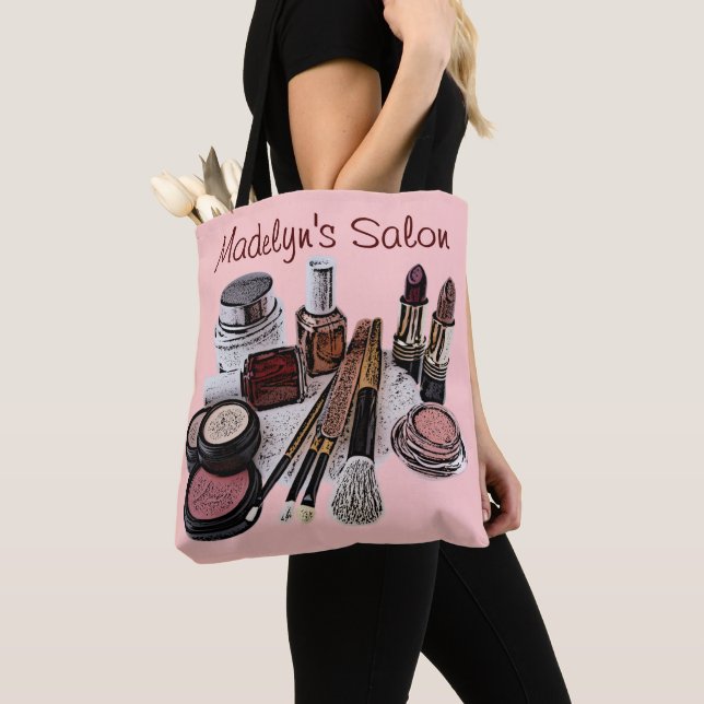 Tote Bag Produits de maquillage Pastel Pink Beauty Salon su (De près)