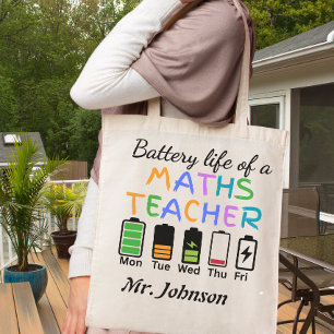 Tote Bag Prof de maths drôle Vie de batterie Nom personnali