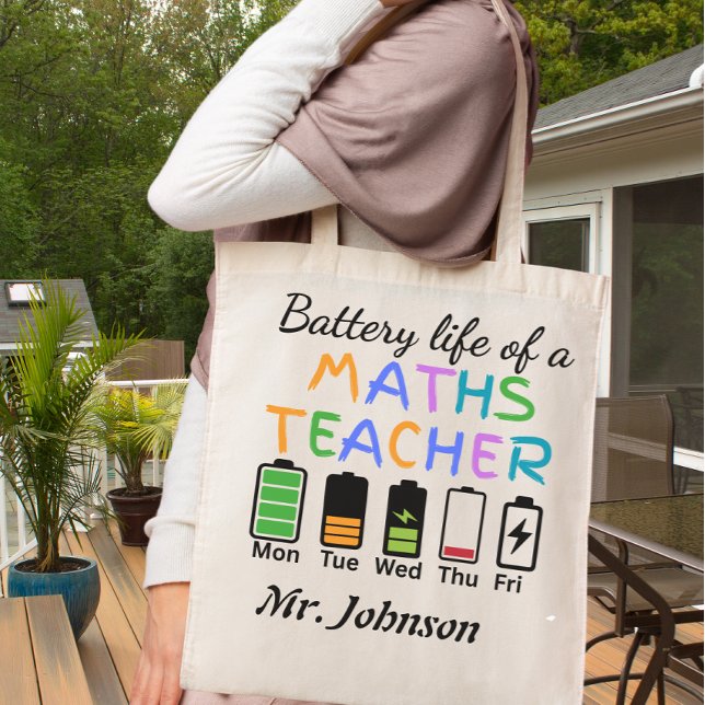 Tote Bag Prof de maths drôle Vie de batterie Nom personnali (Créateur téléchargé)