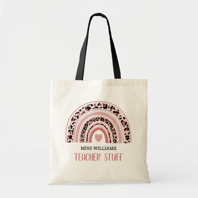 Tote Bag Professeur Boho Arc-en-ciel Empreinte de léopard r (Devant)