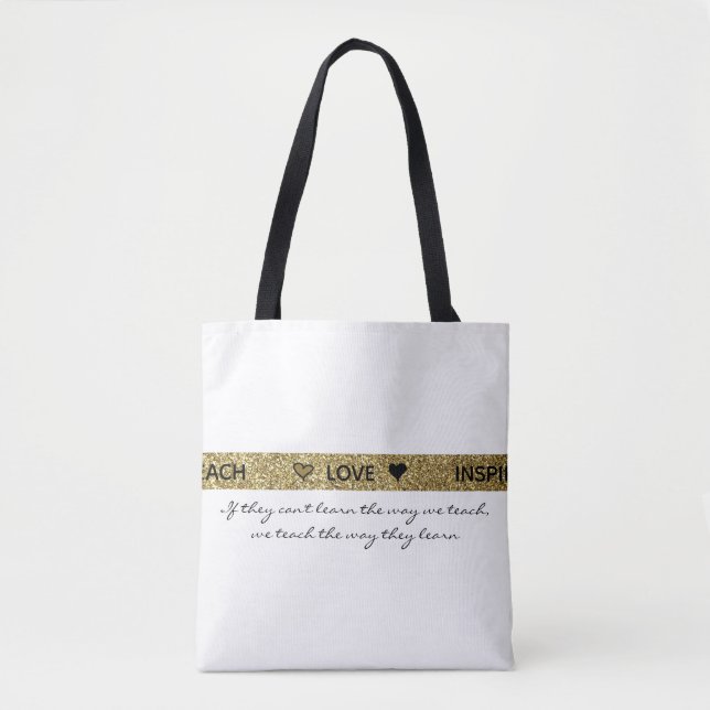 Tote Bag Professeur d'autisme Paillettes Or Noir et Blanc C (Devant)
