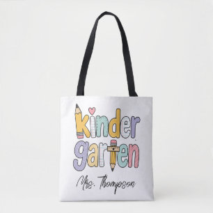 Tote Bag Professeur de maternelle personnalisé Nom Pastel A