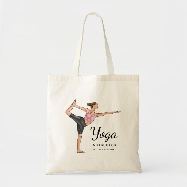 Tote Bag Professeur de Yoga Danseuse Pose Nom Personnalisé (Devant)