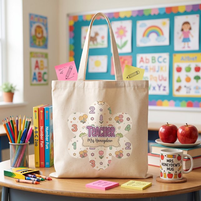 Tote Bag Professeur d'école primaire nombres motif violet  (Créateur téléchargé)