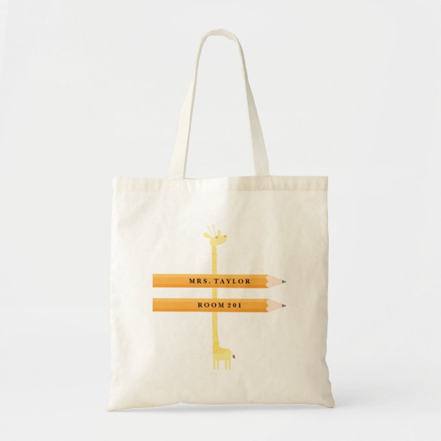 Tote Bag Professeur Fourre-tout de girafe et de crayon (Devant)