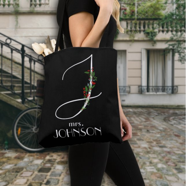 Tote Bag Professeur initial de fleurs d'aquarelle J monogra (Créateur téléchargé)