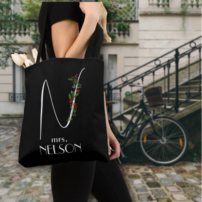 Tote Bag Professeur minimaliste de monogramme fleur sauvage (Créateur téléchargé)