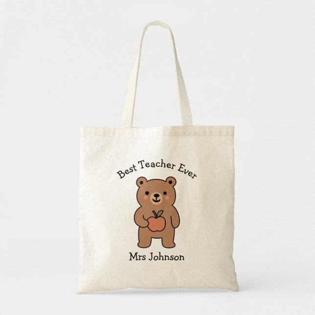 Tote Bag Professeur Personnalisé, Mignonne Ours, Meilleur E (Devant)