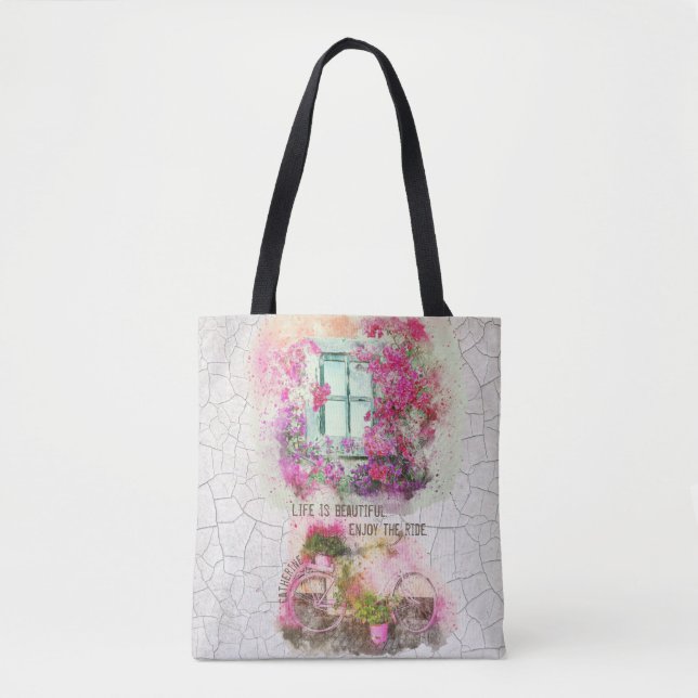 Tote Bag Profitez De La Promenade | Vélo Aquarelle Avec Fle (Devant)