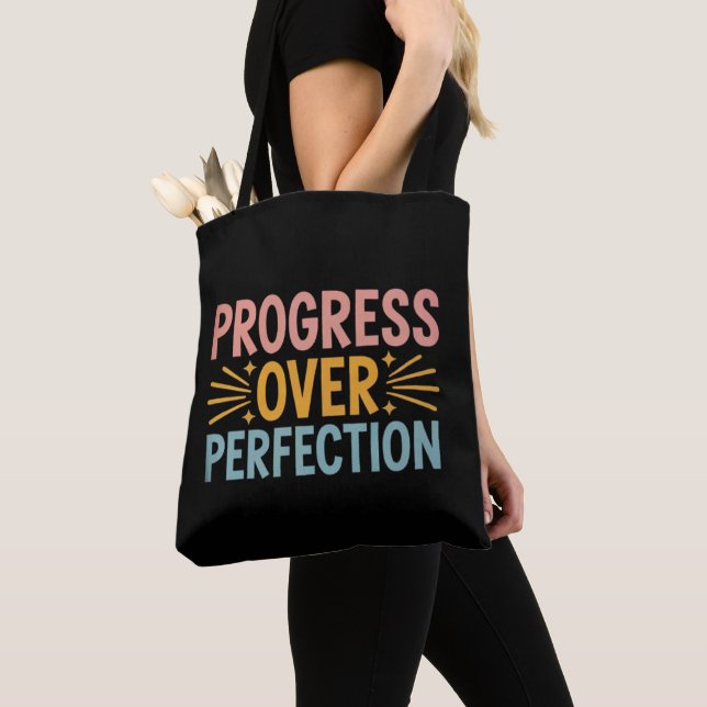 Tote Bag Progrès de l'enseignant plutôt que la perfection,  (De près)