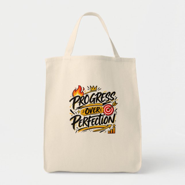 Tote Bag Progrès Plutôt que Perfection Motivation Inspirati (Devant)