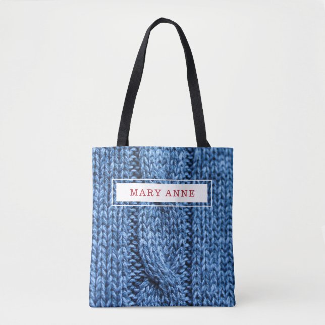 Tote Bag Projet personnalisé Tricot bleu (Devant)