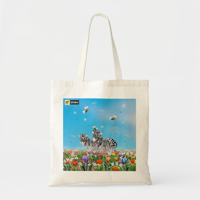 Tote Bag Promenade estivale Zebras Flower Glad Watercolor (Devant)