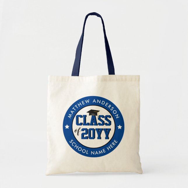Tote Bag Promotion 2026 Bleu Élégant Diplômé Remise des dip (Devant)