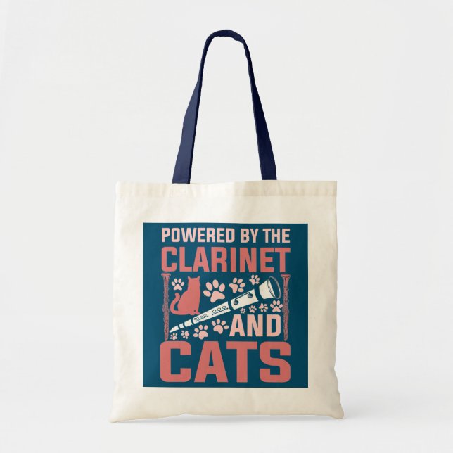 Tote Bag Propulsé Par Le Clarinet Et Les Chats Drôle Clarin (Devant)