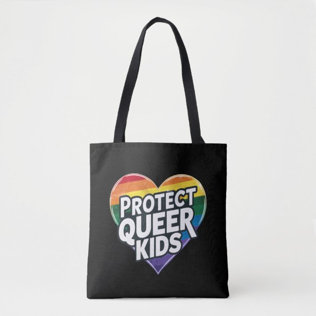 Tote Bag Protéger les enfants queer Rainbow Heart LGBT Prid (Devant)