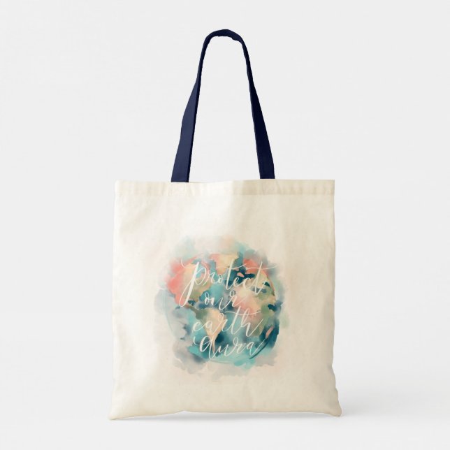 Tote Bag Protéger notre Terre Aura Aquarelle Sauver notre p (Dos)