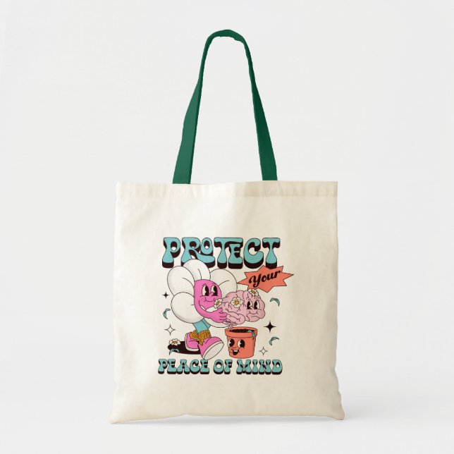 Tote Bag Protégez Votre Tranquillité D'Esprit Retro Flower  (Devant)