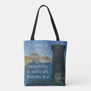 Tote Bag Proverbes 18 Tour forte2 KJV Verset de la Bible