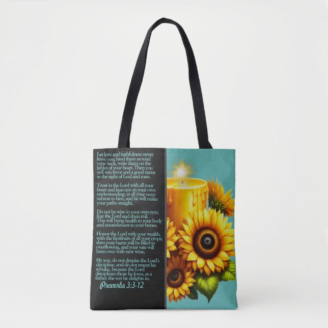 Tote Bag Proverbes 3 Verset Biblique Avec Bougie De Tournes (Devant)